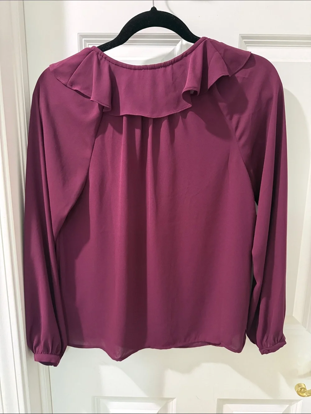 J. Crew Ruffle Tie-Neck Long-Sleeve Blouse in Berry Plum
